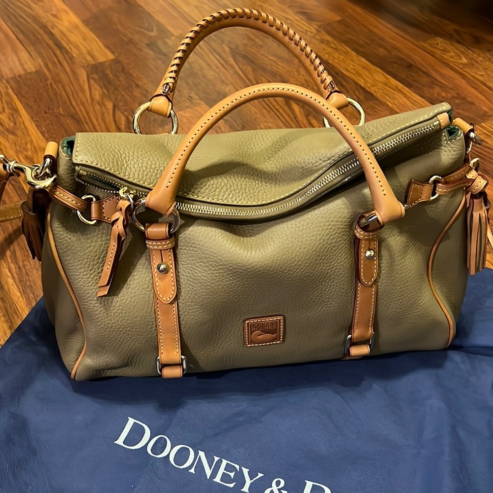 Dooney & Bourke Pebbled Leather Medium Satchel in the color Taupe.